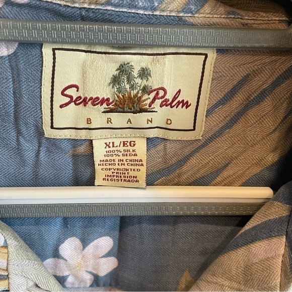 Seven Palm Hawaiian Shirt 100% Silk Size XL Green Tiki Hula Volcano Floral - Picture 2 of 6
